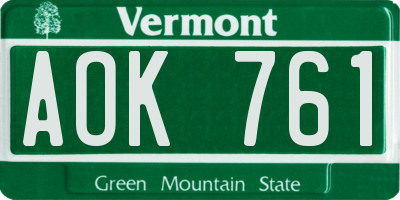 VT license plate AOK761