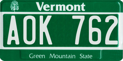VT license plate AOK762
