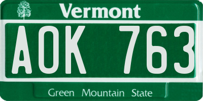 VT license plate AOK763