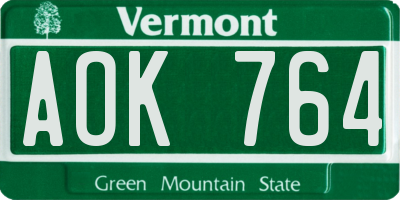 VT license plate AOK764