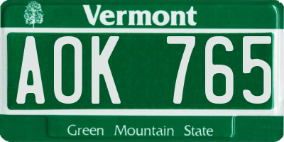 VT license plate AOK765