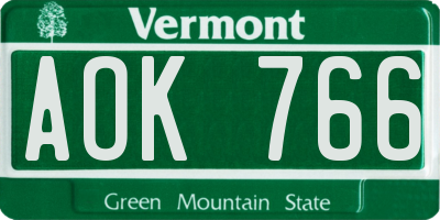 VT license plate AOK766