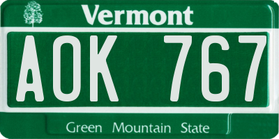VT license plate AOK767