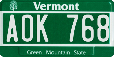 VT license plate AOK768