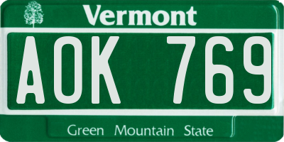 VT license plate AOK769