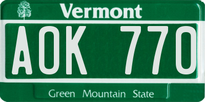 VT license plate AOK770