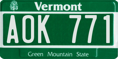 VT license plate AOK771