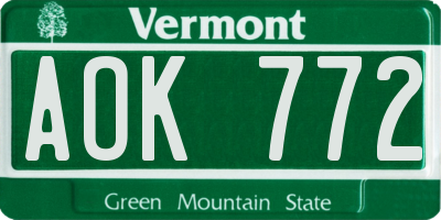 VT license plate AOK772