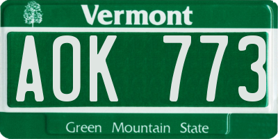 VT license plate AOK773