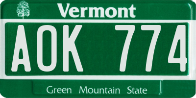 VT license plate AOK774