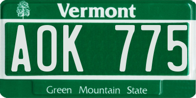 VT license plate AOK775
