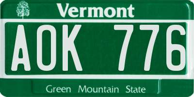VT license plate AOK776