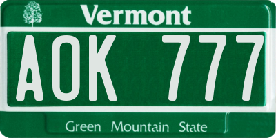 VT license plate AOK777