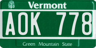 VT license plate AOK778