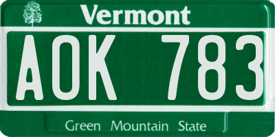 VT license plate AOK783