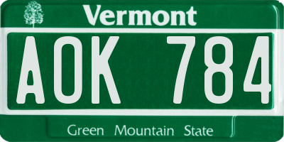VT license plate AOK784