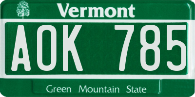VT license plate AOK785