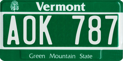 VT license plate AOK787