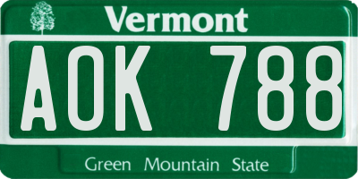 VT license plate AOK788
