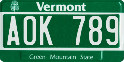 VT license plate AOK789