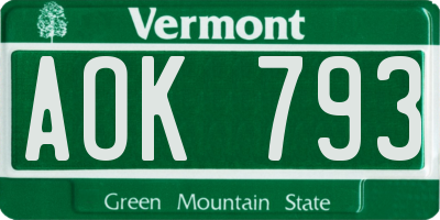 VT license plate AOK793