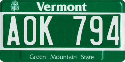 VT license plate AOK794