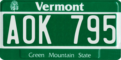 VT license plate AOK795