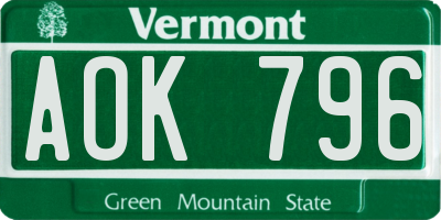 VT license plate AOK796