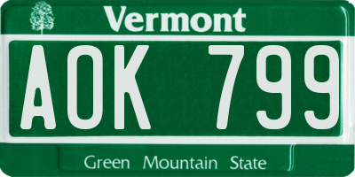 VT license plate AOK799