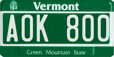 VT license plate AOK800