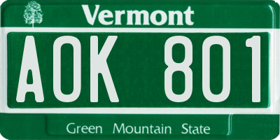 VT license plate AOK801
