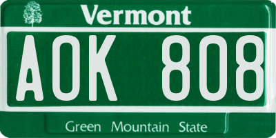 VT license plate AOK808
