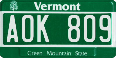 VT license plate AOK809