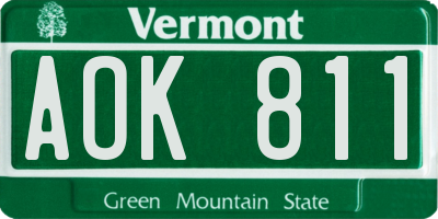 VT license plate AOK811
