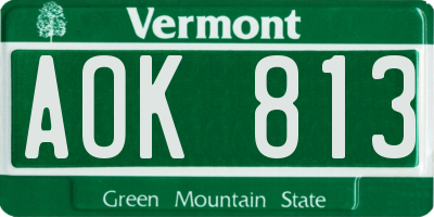 VT license plate AOK813