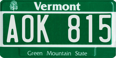 VT license plate AOK815
