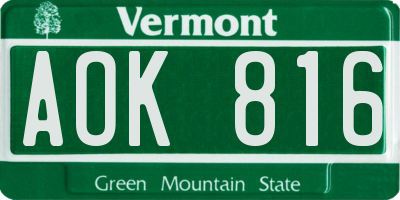 VT license plate AOK816