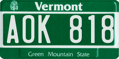 VT license plate AOK818
