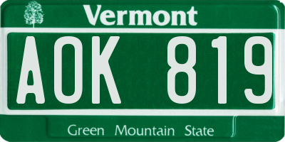 VT license plate AOK819
