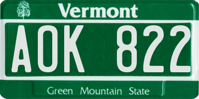 VT license plate AOK822