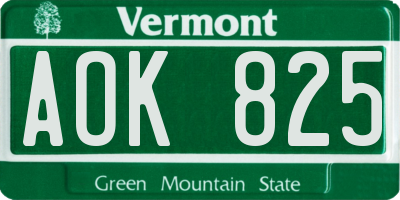 VT license plate AOK825