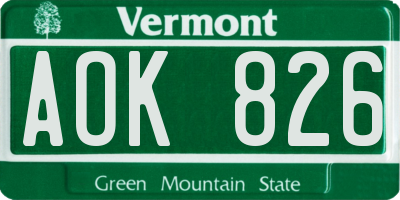 VT license plate AOK826