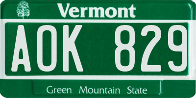 VT license plate AOK829