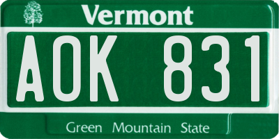VT license plate AOK831