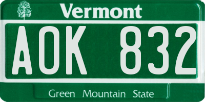 VT license plate AOK832