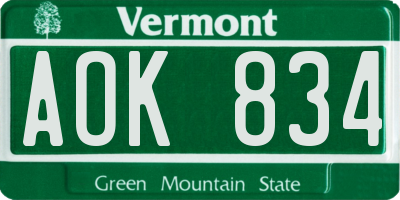 VT license plate AOK834