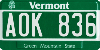 VT license plate AOK836