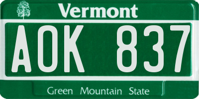 VT license plate AOK837