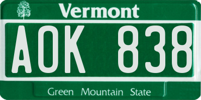 VT license plate AOK838