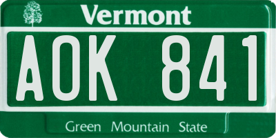 VT license plate AOK841